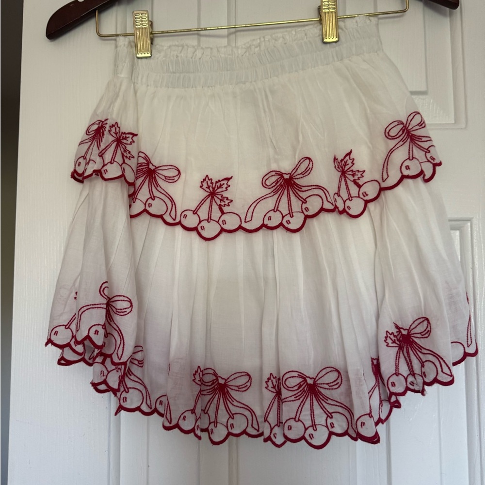 LoveShackFancy Carletta Candy Red Embroidered Skirt